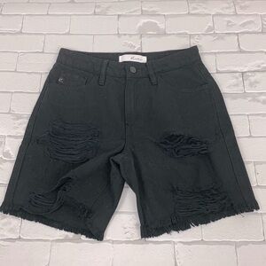KanCan black distressed Jean shorts Size XS Stretch Raw hem New NWOT